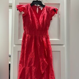 Dress, red color, cotton casual dress, elegant outfit.